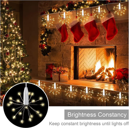 A vibrant Christmas decoration with a wreath, illuminated by sparkling lights for a festive touch.
