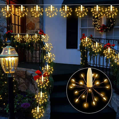 A delightful Christmas wreath surrounded by glowing lights, adding a cheerful touch to holiday decorations.

