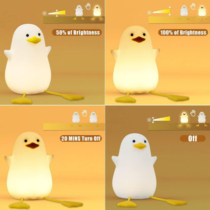 A lighted duck positioned on a bookshelf, contributing a unique and cheerful element to the home decor.