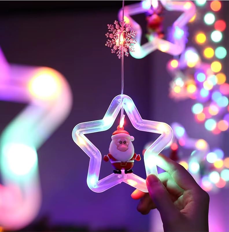 Christmas Star and Ring Curtain Lights Multicolor