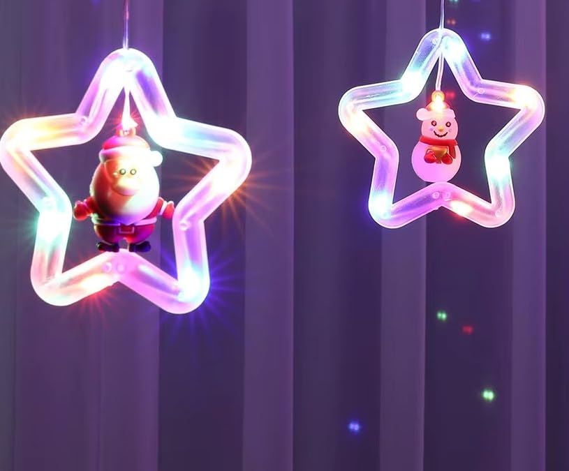 Christmas Star and Ring Curtain Lights Multicolor