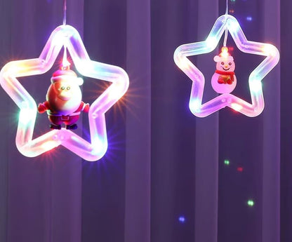 Christmas Star and Ring Curtain Lights Multicolor