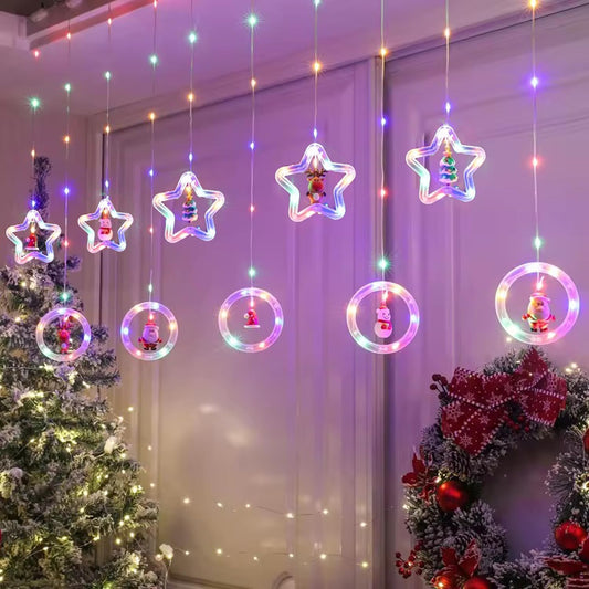 Christmas Star and Ring Curtain Lights Multicolor