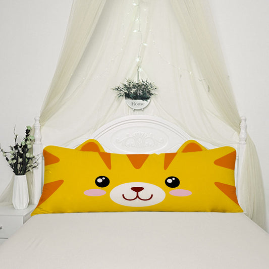 Yellow Tiger pillow on bed, perfect for Tiger's lovers' home decor.