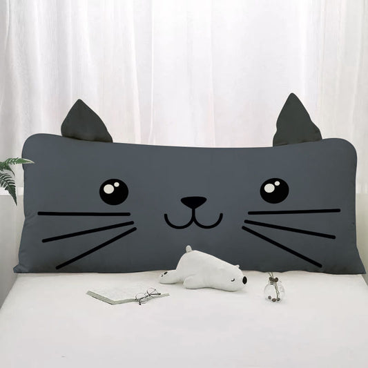 Grey Cat Long Bed Pillow For Kids Room
