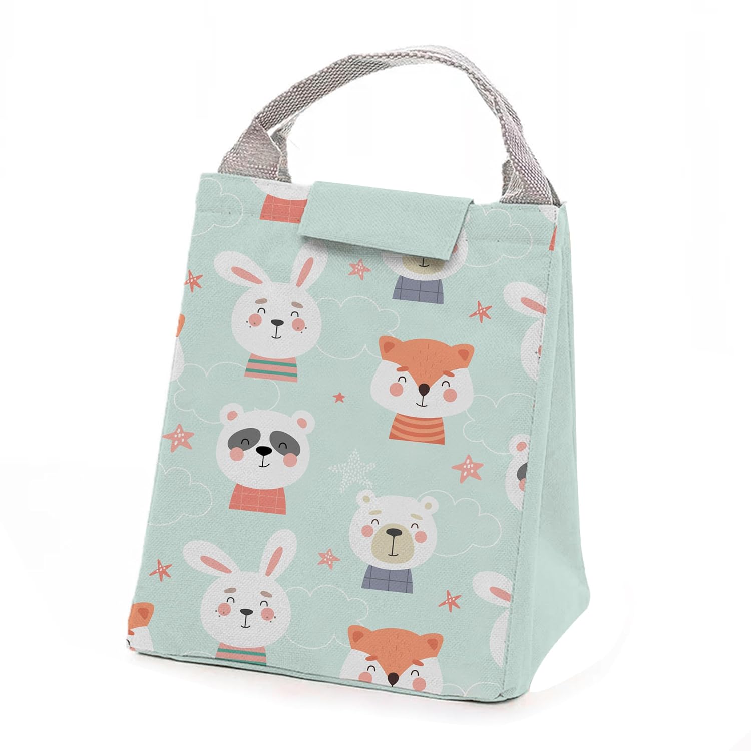 A charming lunch bag adorned with playful animal designs, perfect for carrying meals in style.