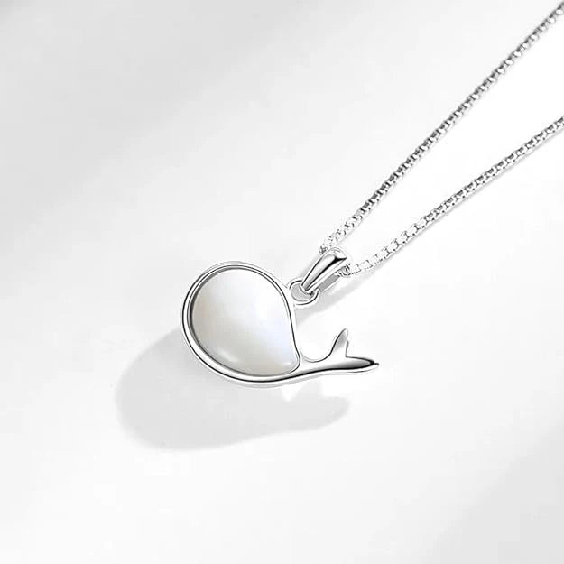White Opal Silver Whale Necklace