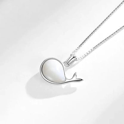 White Opal Silver Whale Necklace