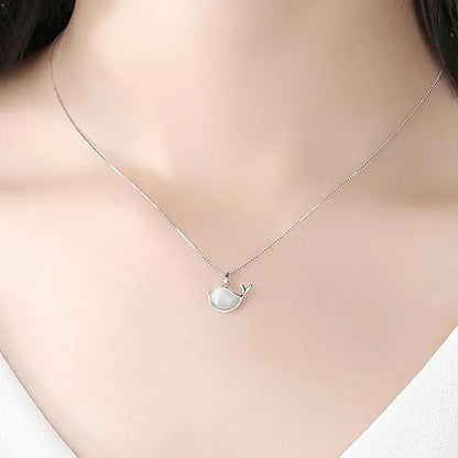 White Opal Silver Whale Necklace