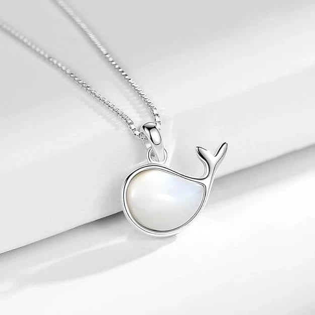 White Opal Silver Whale Necklace
