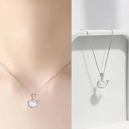 White Opal Silver Whale Necklace