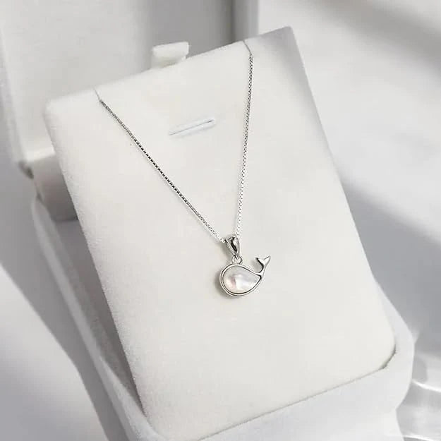 White Opal Silver Whale Necklace