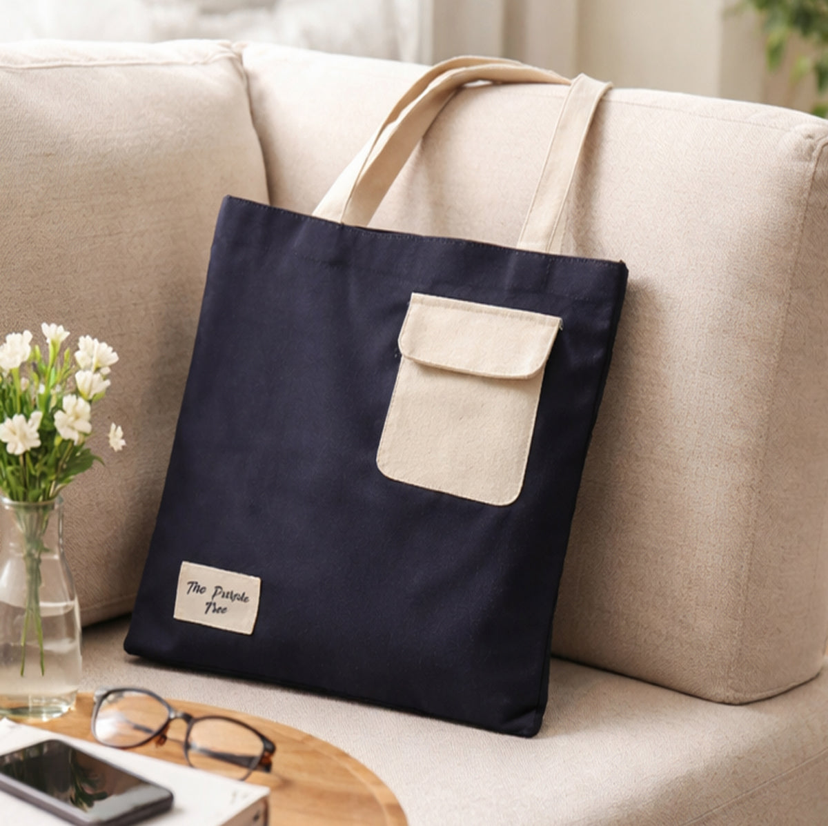 Black Pocket Cotton Tote Bag