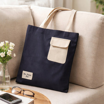 Black Pocket Cotton Tote Bag