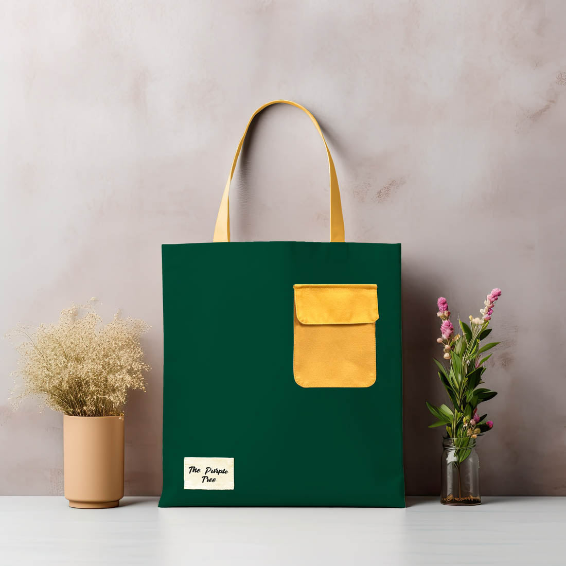 Green Pocket Cotton Tote Bag