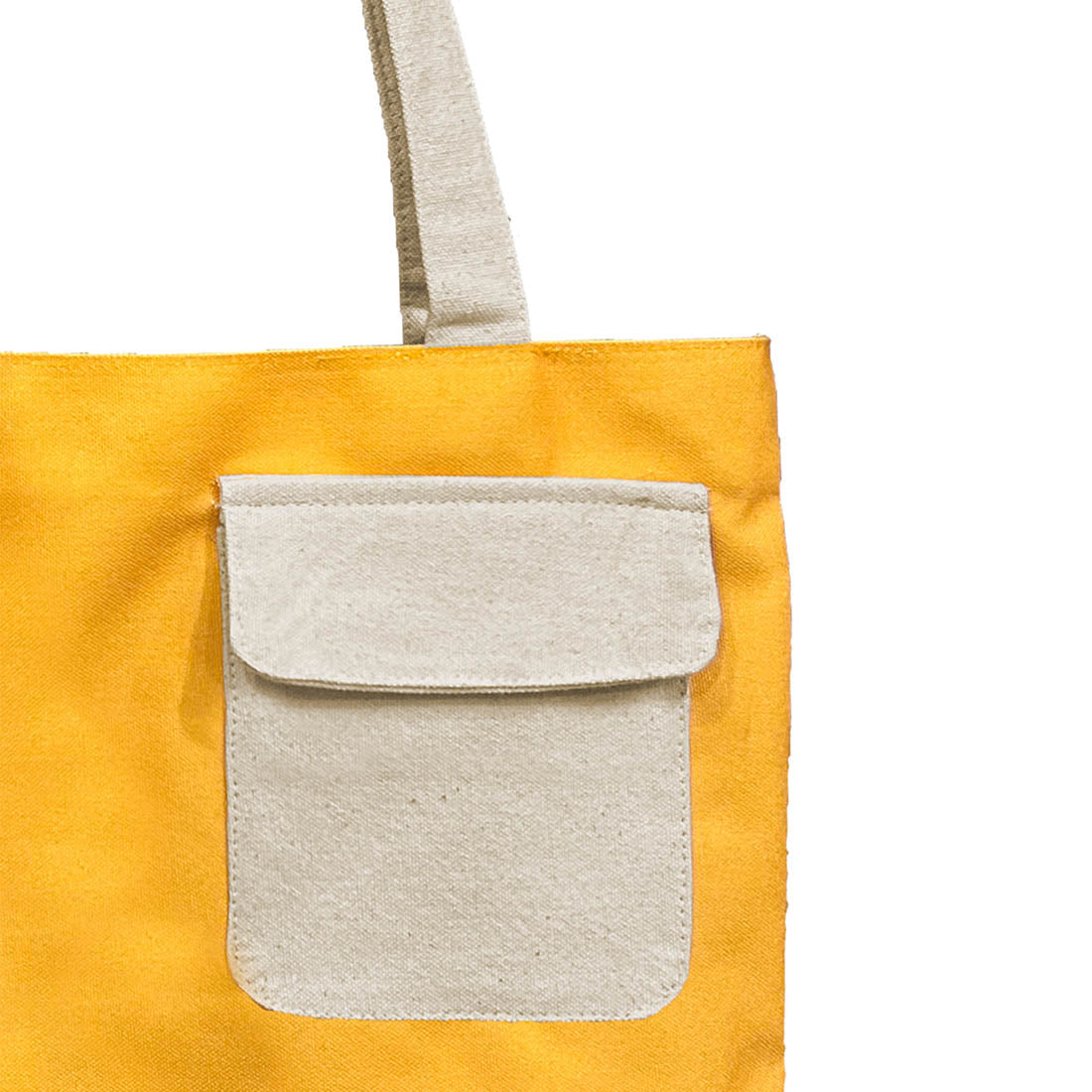  Vibrant yellow tote bag with a contrasting white pocket for added style.