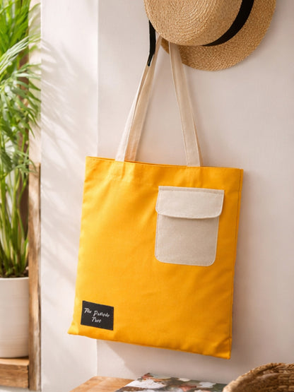 Aesthetic Yellow tote bag with a white pocket and very useful tote bag for everyday needs
