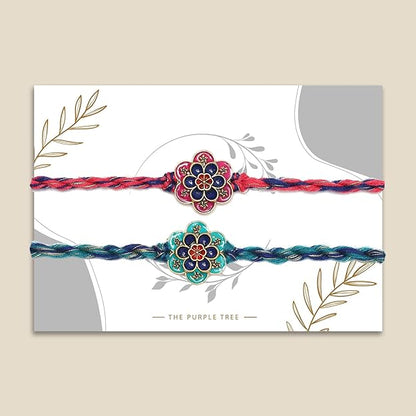  Colorful rakhi bracelets with flower design, perfect for celebrating Raksha Bandhan.