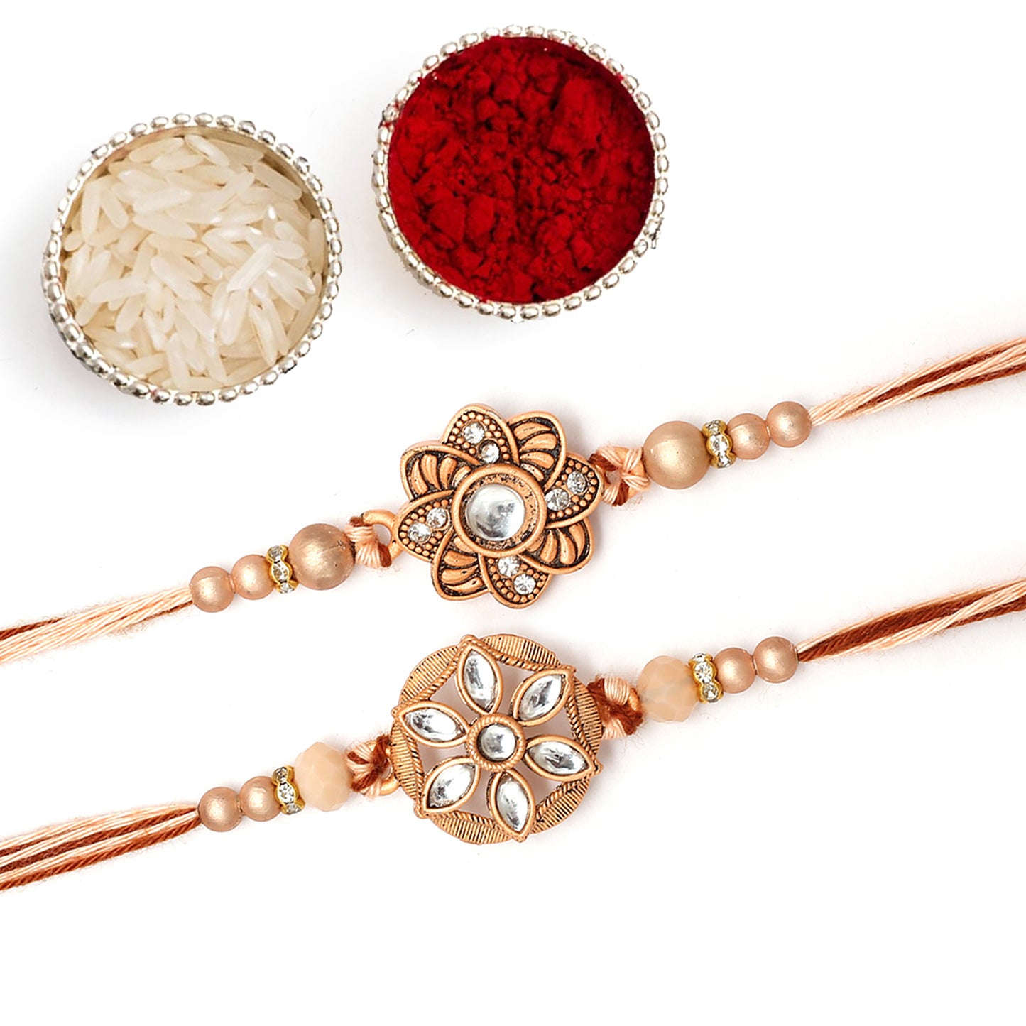 Rose Gold Floral Kundan Rakhi