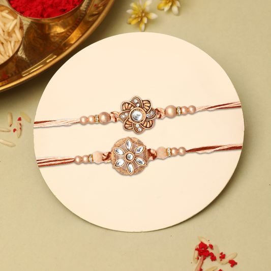 Rose Gold Floral Kundan Rakhi