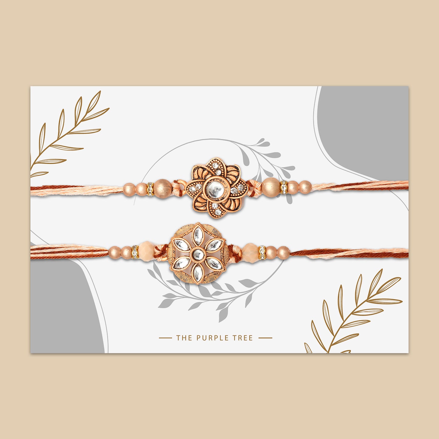 Rose Gold Floral Kundan Rakhi