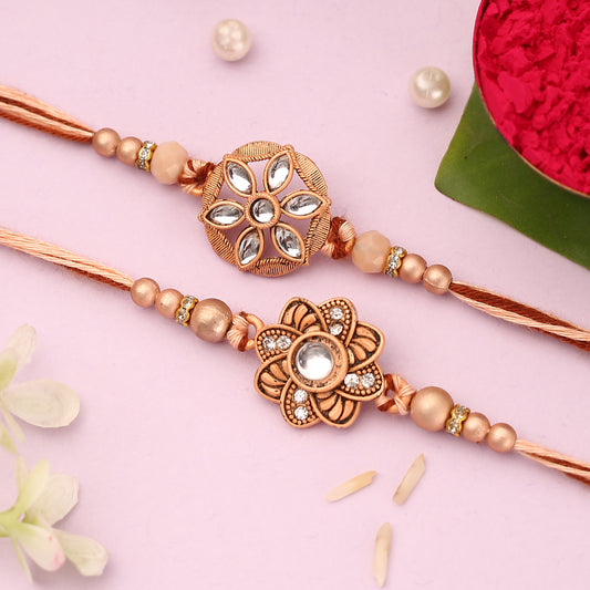 Rose Gold Floral Kundan Rakhi