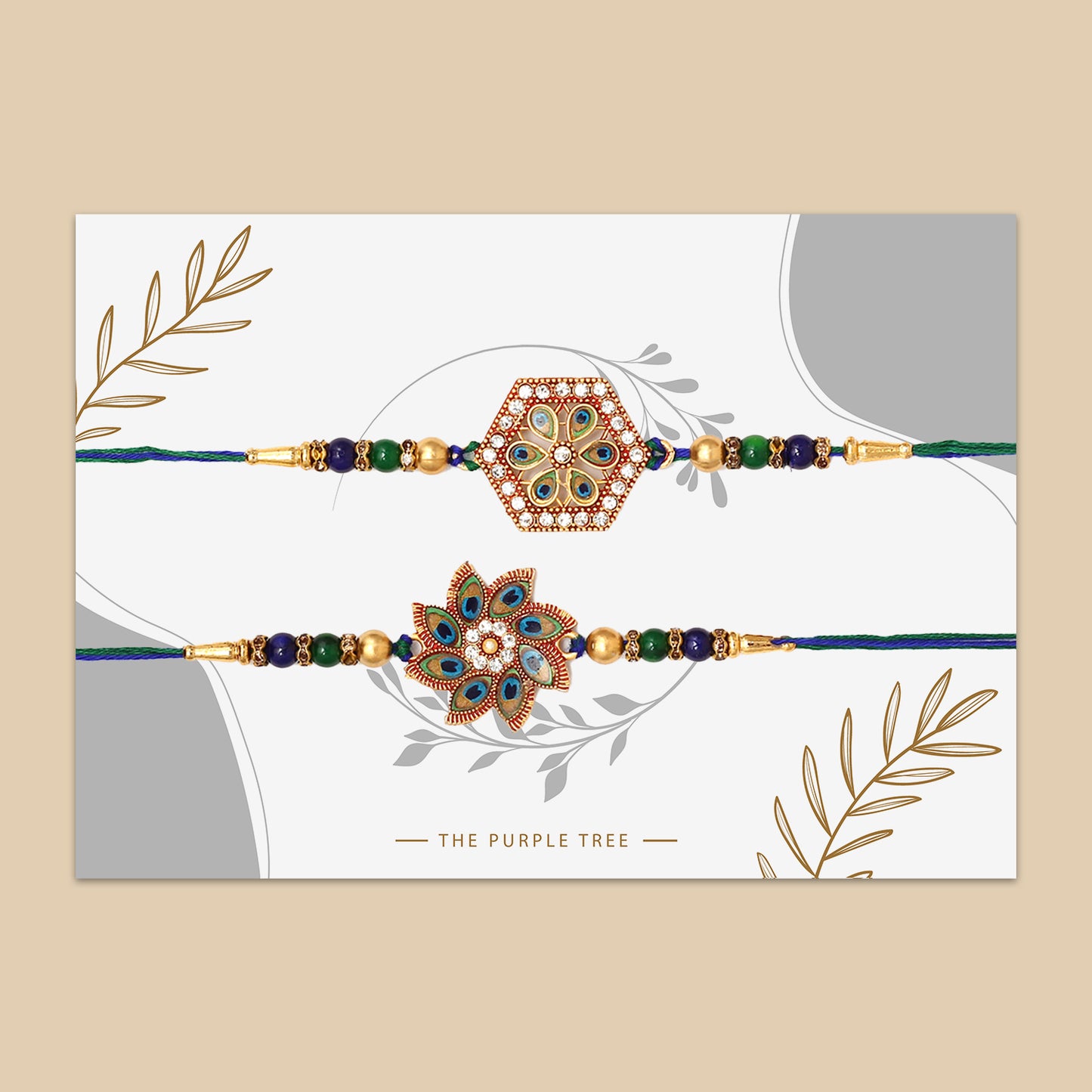 Peacock Feather Flower Kundan Rakhi