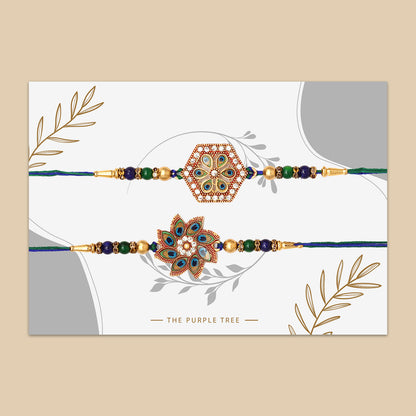 Peacock Feather Flower Kundan Rakhi