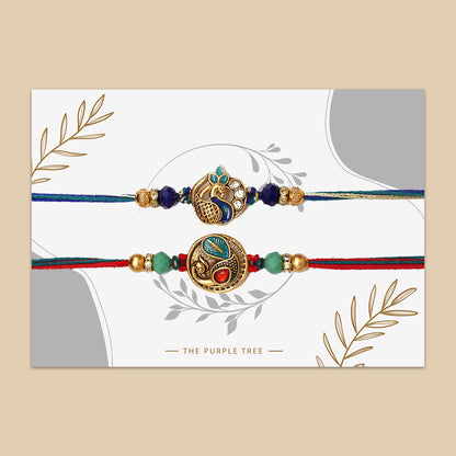 Golden Peacok Kundan Rakhi
