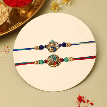 Golden Peacok Kundan Rakhi