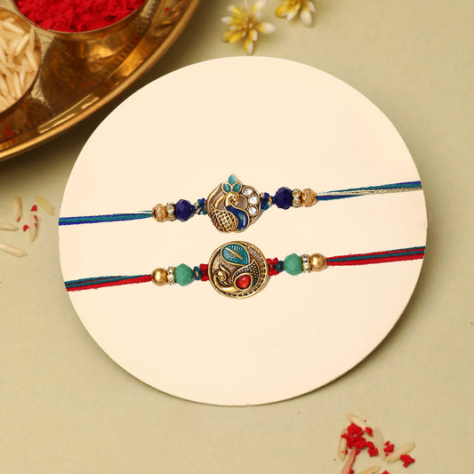 Golden Peacok Kundan Rakhi