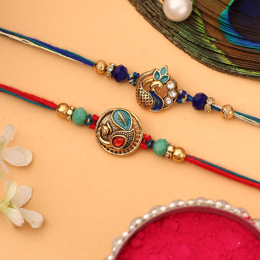 Golden Peacok Kundan Rakhi
