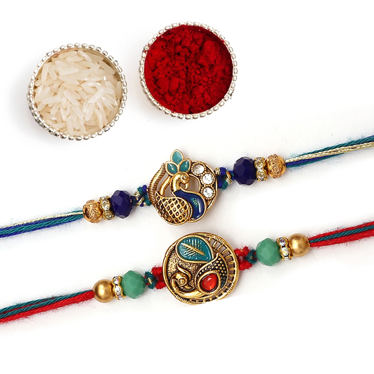 Golden Peacok Kundan Rakhi