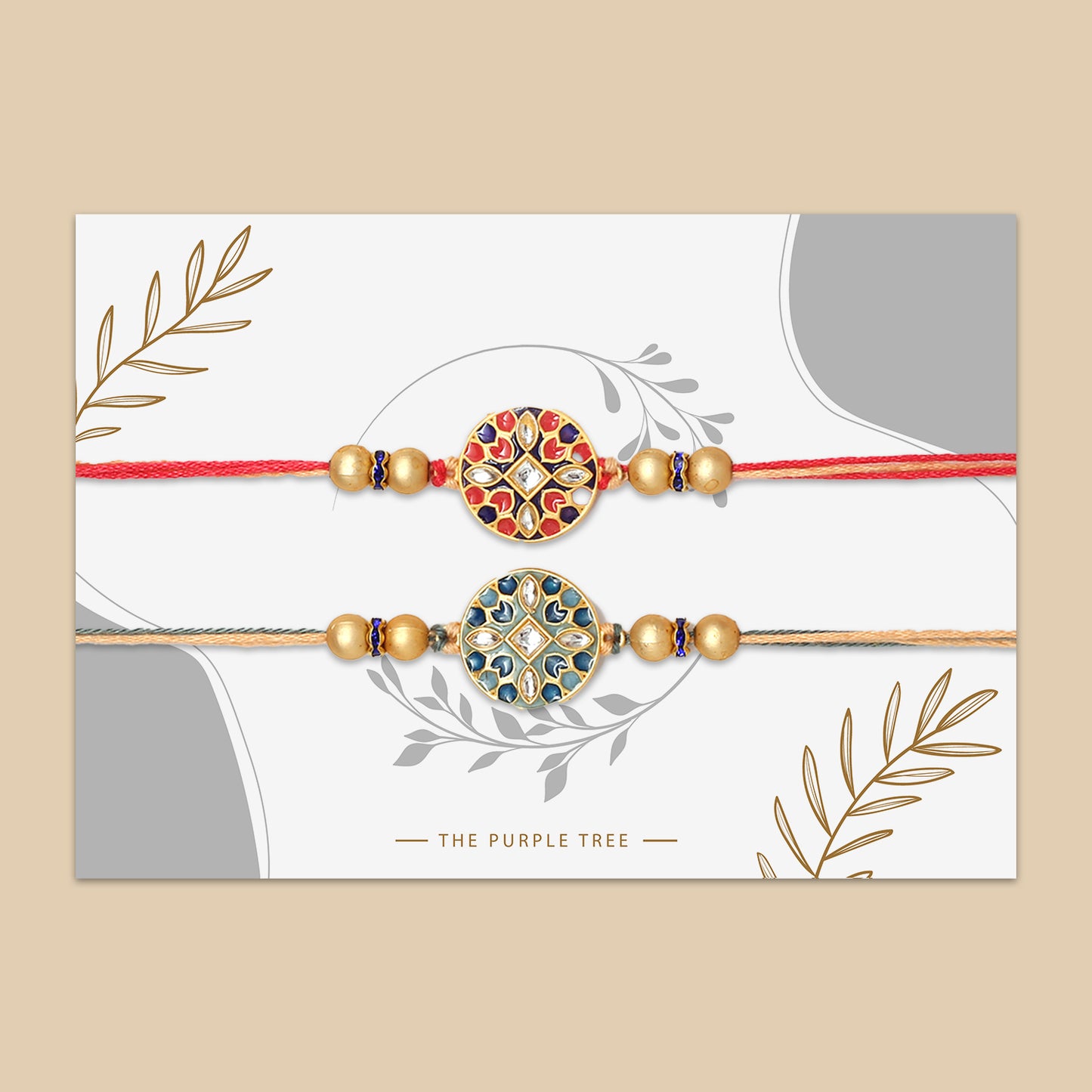 Red and Blue Floral Kundan Rakhi