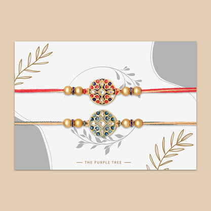 Red and Blue Floral Kundan Rakhi