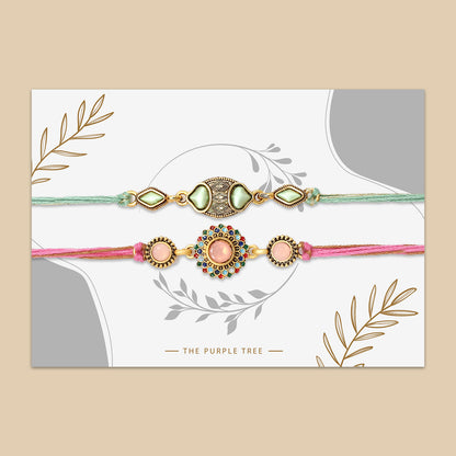 Pink and Green Meenakri Kundan Rakhi