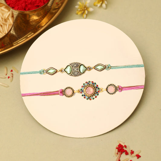 Pink and Green Meenakri Kundan Rakhi