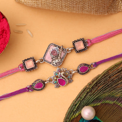 Purple and Pink Krishna Peacock Rakhi