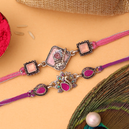 Purple and Pink Krishna Peacock Rakhi