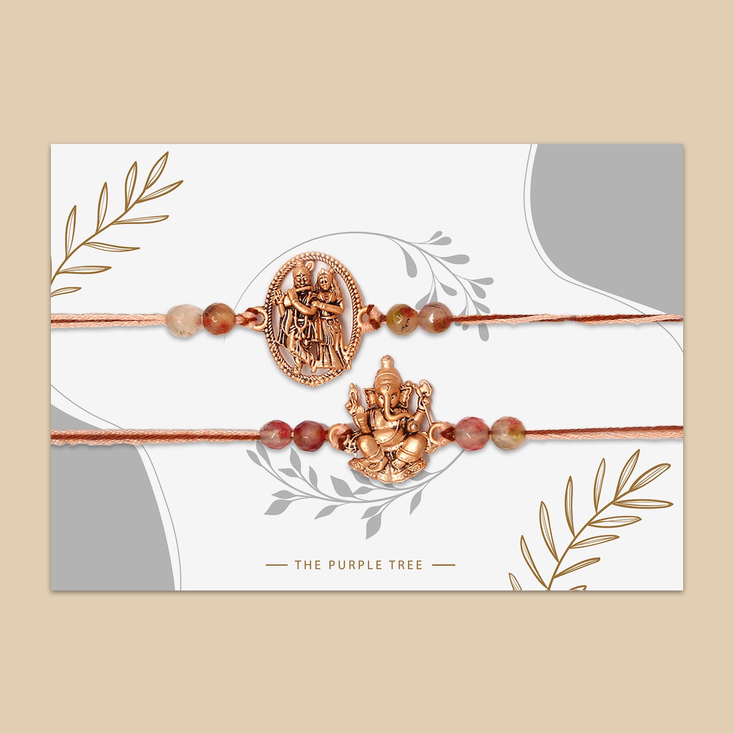 Rose Gold Divine Ganesha and Radha Krishna Rakhi