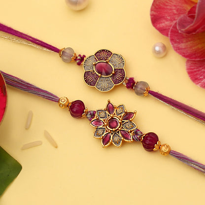 Purple Floral Kundan Rakhi