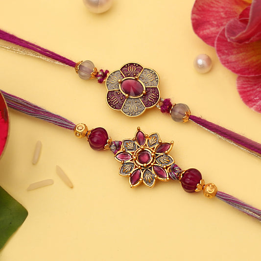 Purple Floral Kundan Rakhi