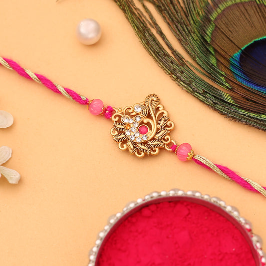 Designer Golden Peacock Rakhi