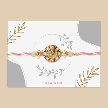 3D Gold Peacock Kundan Rakhi