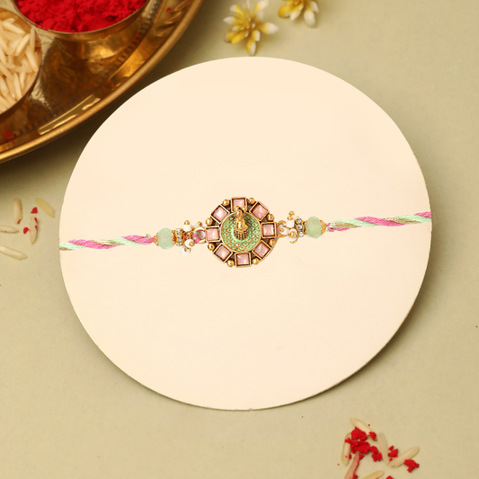 3D Gold Peacock Kundan Rakhi