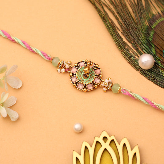 3D Gold Peacock Kundan Rakhi