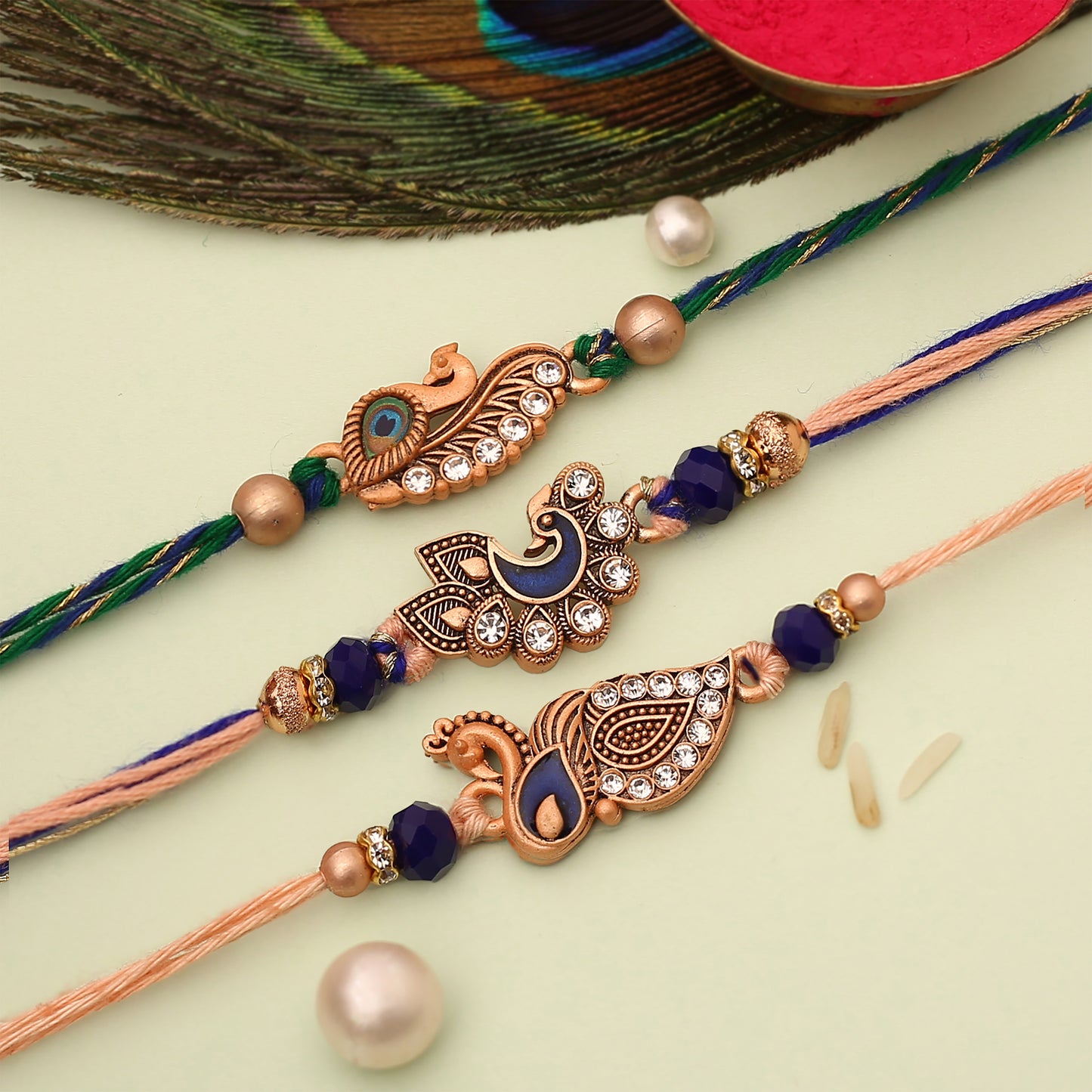 Rose Gold Peacock Rakhi