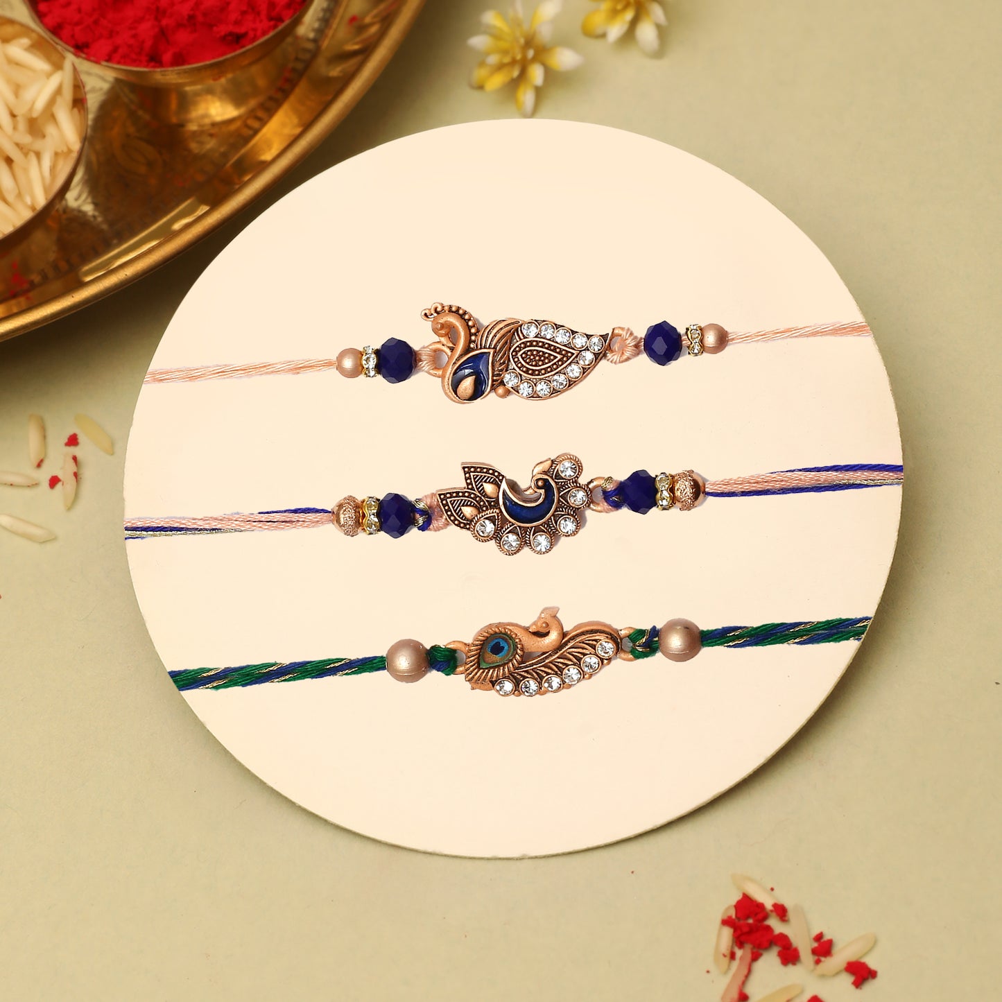 Rose Gold Peacock Rakhi