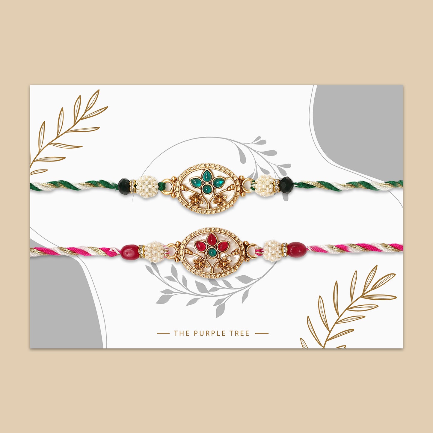 Marble Floral Kundan Rakhi