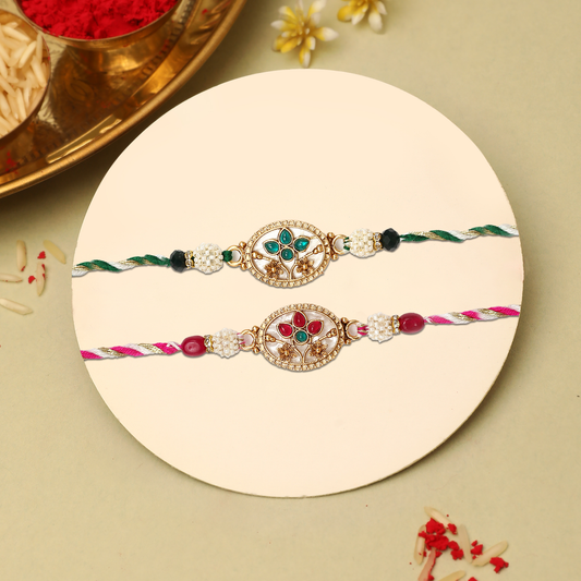 Marble Floral Kundan Rakhi